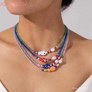 XINLEEN Mini Colar De Peixe , Joias Artesanais Com Pingente Gargantilha De Praia Estilo Oceano Colorido Bohemia