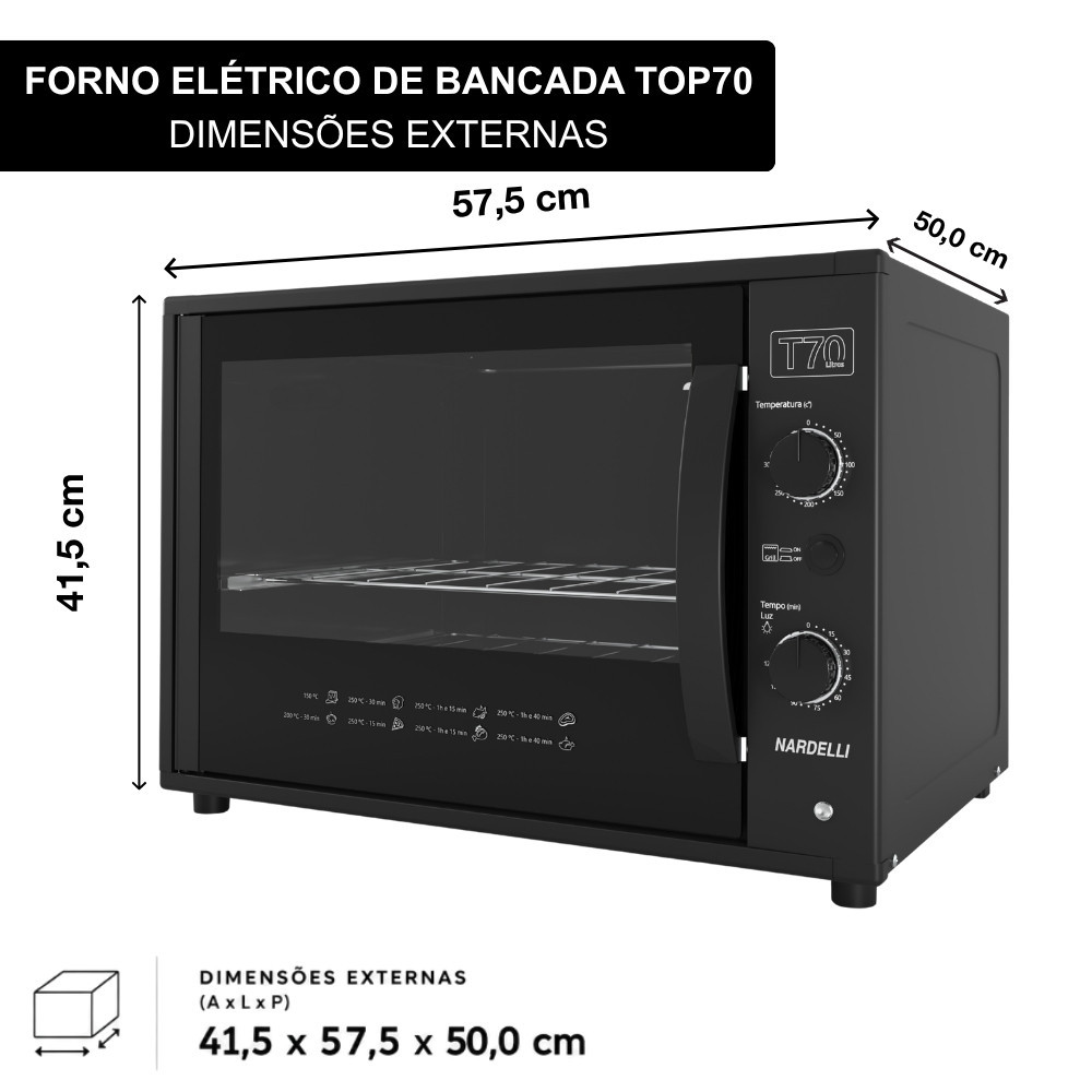Forno Elétrico de Bancada Nardelli 70L Grill com 2 grades e luz interna — imagem 2 de 2