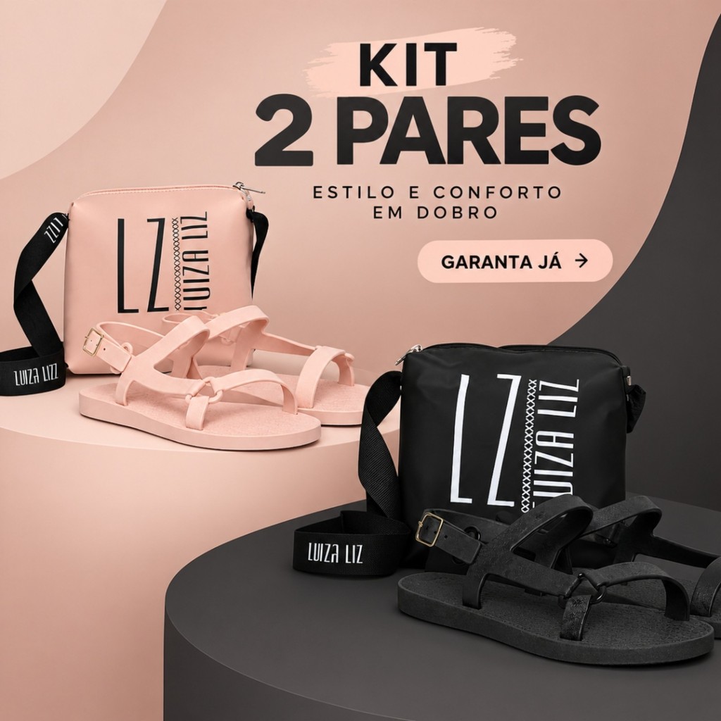 KIT 2 Kits Bolsa Sandália Feminina Tiras Cruzadas Fivela Confortável Antiderrapante Casual Numeração 34 ao 40