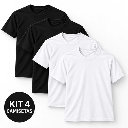 Kit 4 Camisetas Lisas Masculinas Básicas 100% Algodão Premium Brancas e Pretas