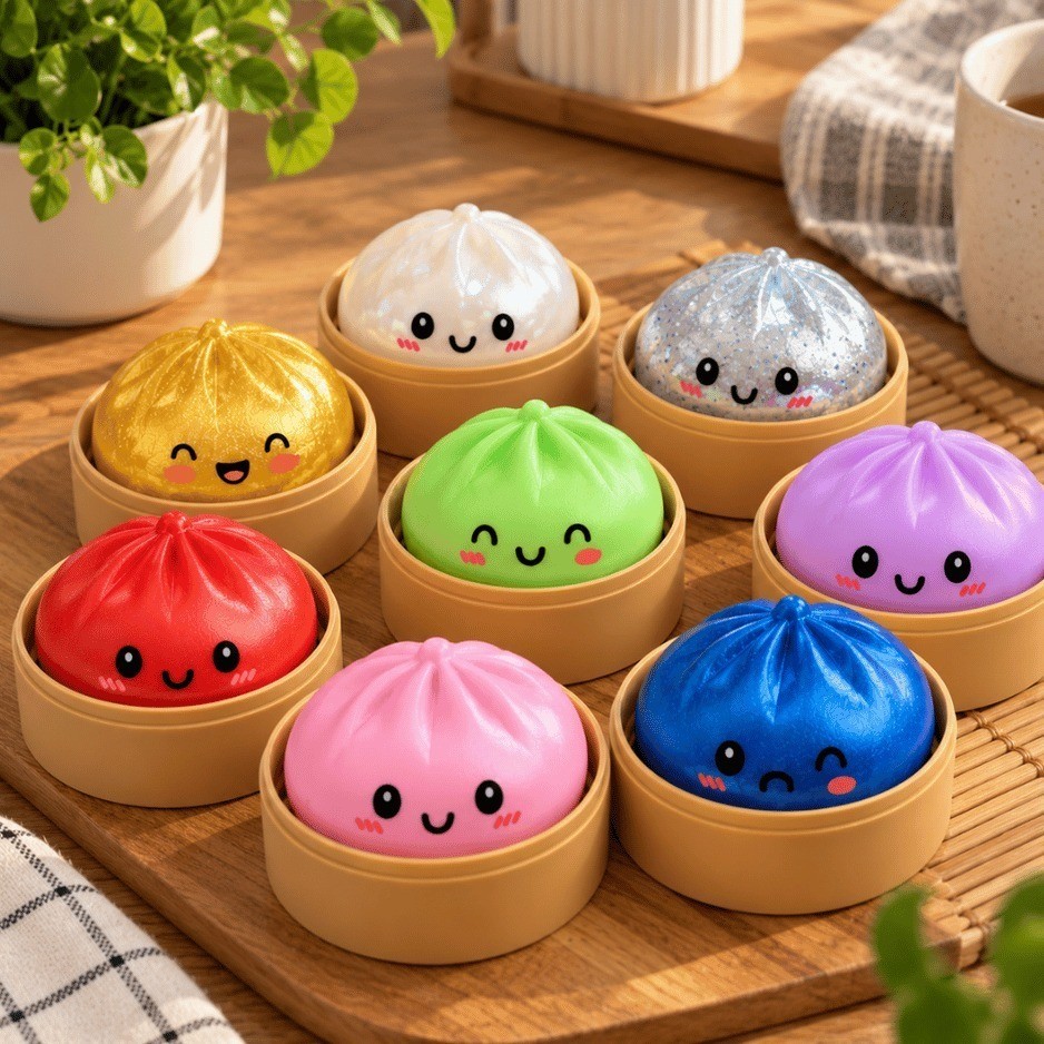 Kit 12 Squishy Glitter Dumpling Antiestresse Brinquedo Sensorial Apertar Atacado Lembrancinha Festa