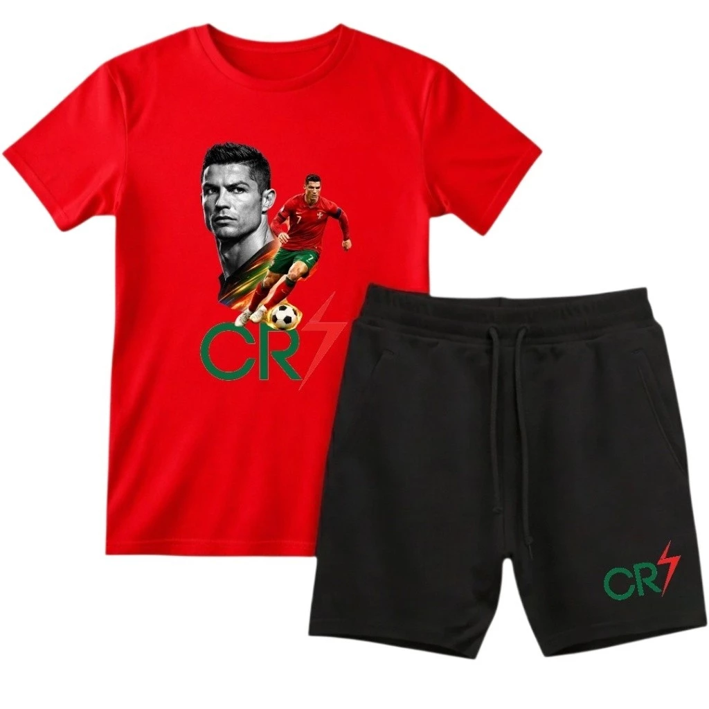 Kit Conjunto Camisa + Short de Tectel CR7 Cristiano Ronaldo Masculino Infantil/Juvenil 100% Algodão Envio Imediato Blus
