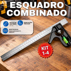 Esquadro Combinado Inox Profissional com Nível 12 Pol 30cm Prata Com Nível de bolha para medição