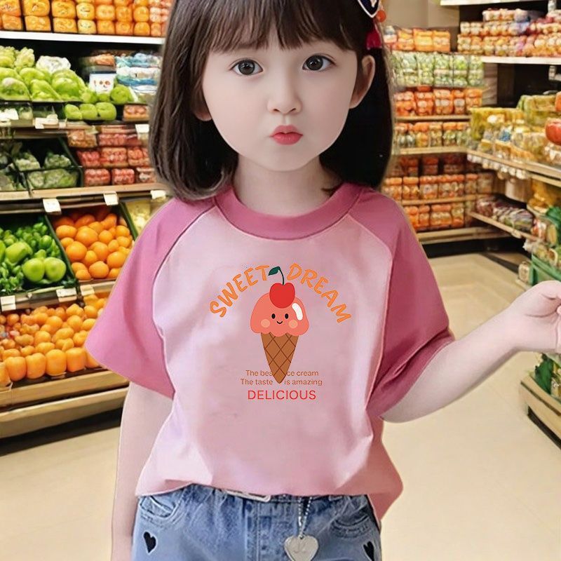 2026 novo estilo de algodão puro crianças meninas camiseta de manga curta meninos meninas topos dos desenhos animados im