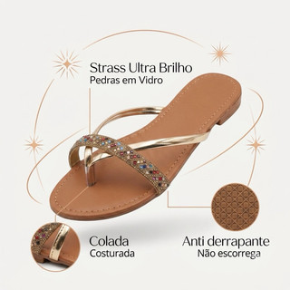 Rasteirinha de Luxo com Strass Pedraria Sandália Feminina Elegante Festa Verão