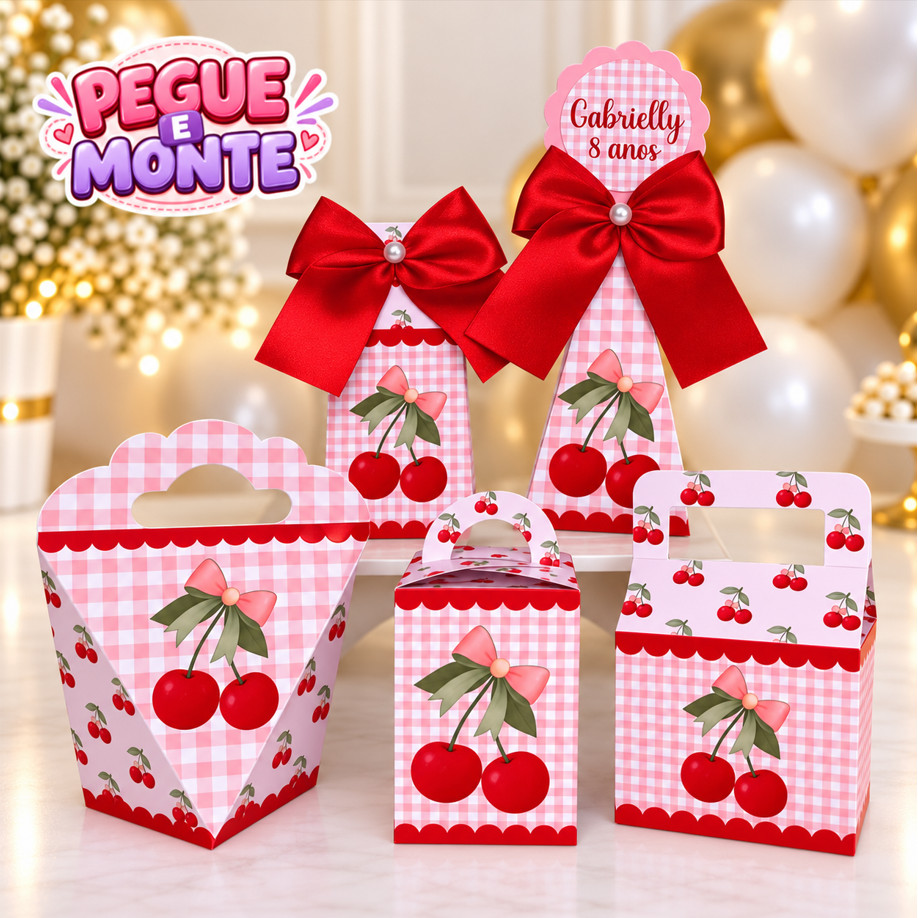 Kit Caixas Cerejinha Personalizada | Cereja | Lembrancinha de festa | Aniversário Infantil (PEGUE E MONTE)