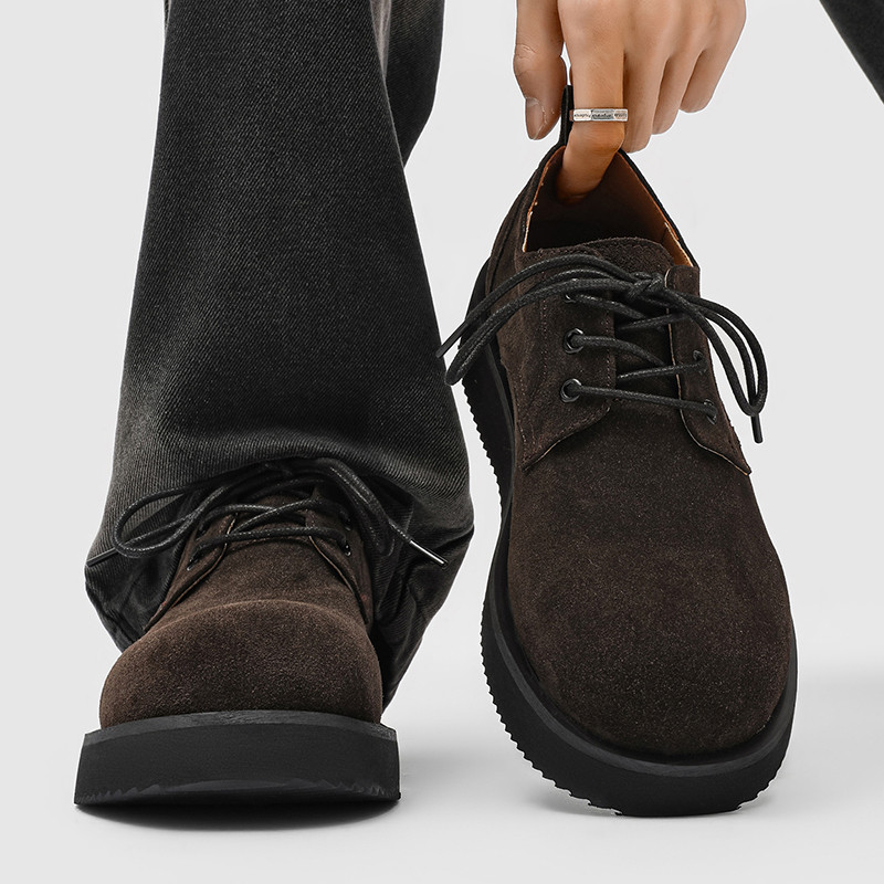 Boken sapatos masculinos Retro camurça couro Derby sapatos masculinos de sola grossa aumentada rendas sapatos casuais Co