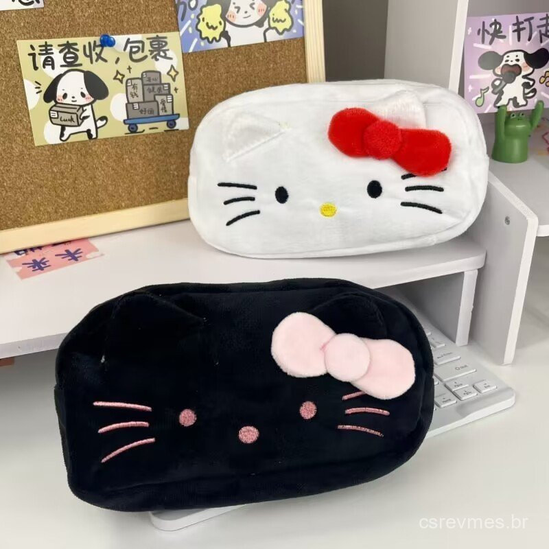 Sanrio Hello Kitty Estojo De Pelúcia Kt Cat Bolsa De Maquiagem De Grande Capacidade U6M0