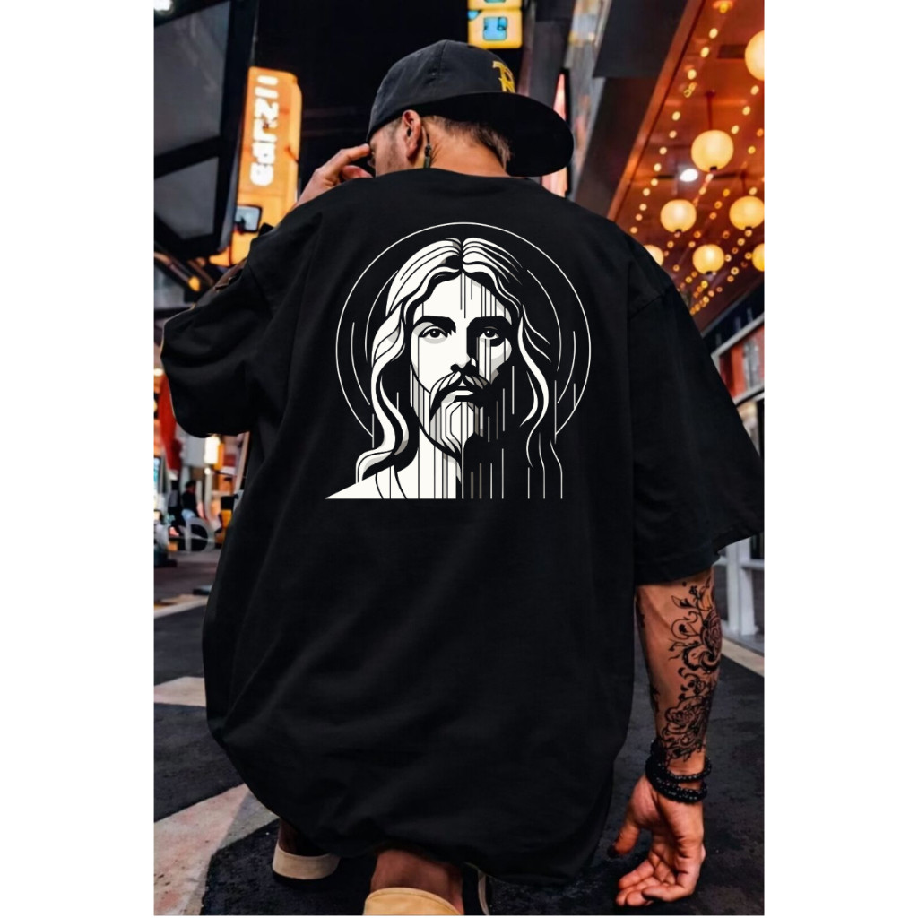 Camiseta Oversized Streetwear Feminina e Masculina Jesus Salva Blusa Larga Gola Canelada Cristã