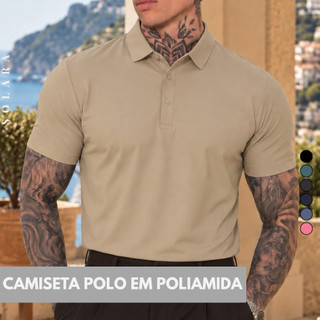 Camisa Polo Poliamida Toque Gelado Premium Camiseta Masculina com Gola e Botao Tecido Gelado Elastico Sem Costura
