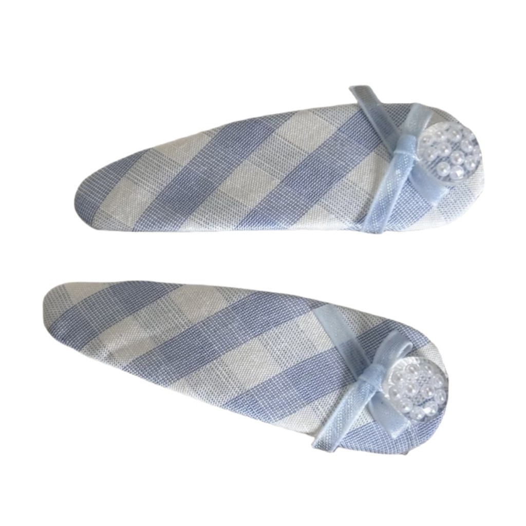 Presilha de cabelo com estampa de cachorrinho fofo em azul xadrez, presilha de gota d'água, presilha BB, presilha de tec