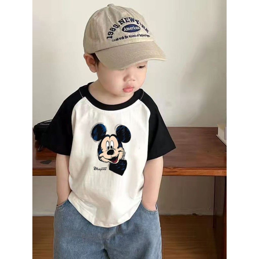 Algodão puro meninos cor-bloqueando em torno do pescoço de manga curta camiseta verão novo estilo crianças bebê dos dese