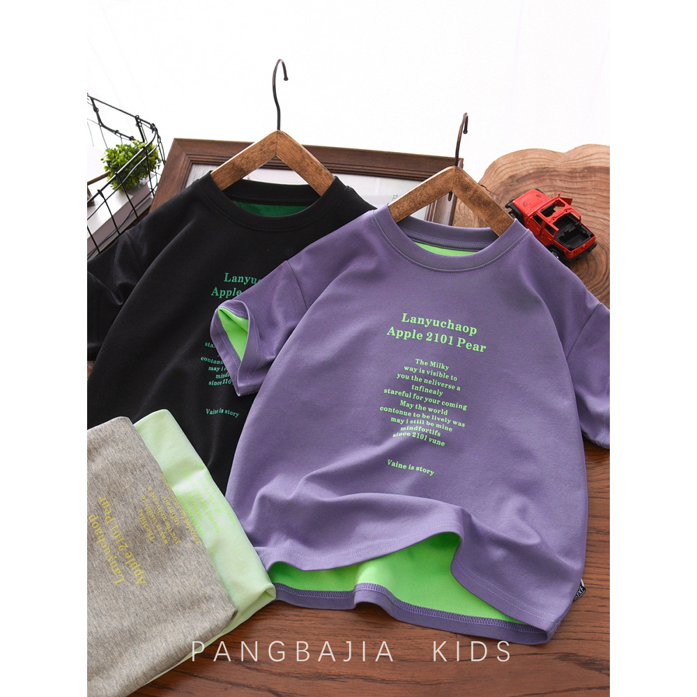 Camiseta para meninos de manga curta estilo verão 2026 novo verão médio grande crianças carta impressão meninos crianças