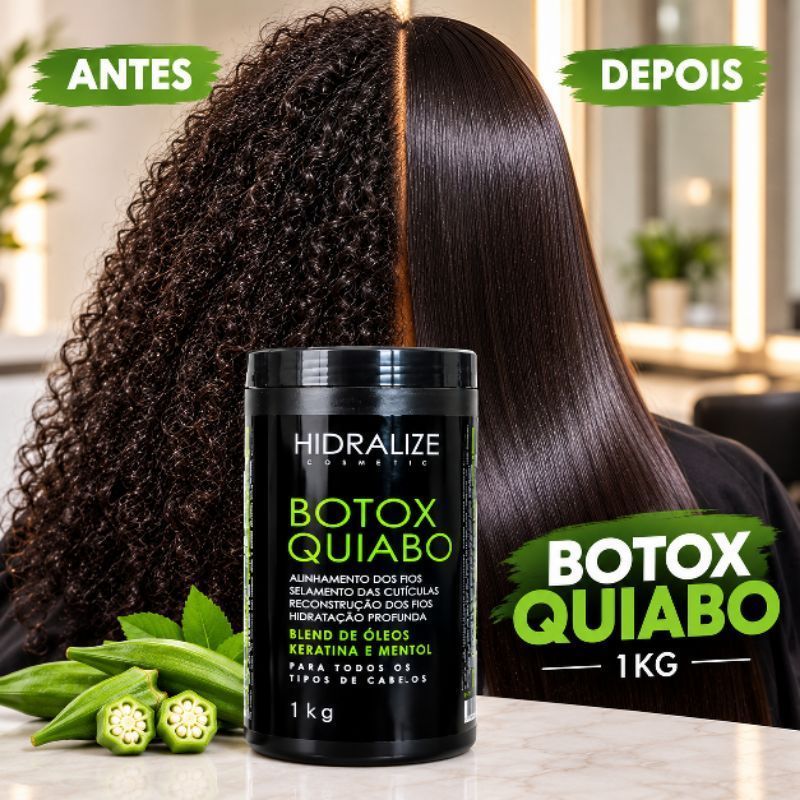 BTX Capilar 1kg Hidralise Botox de Quiabo Redutor de Volume Alisamento Sem Formol Anti Frizz Liso 3D