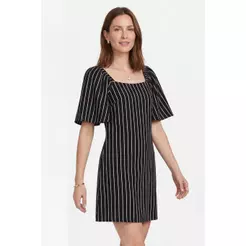 Vestido Curto Feminino Listrado Lurex Marialícia Preto