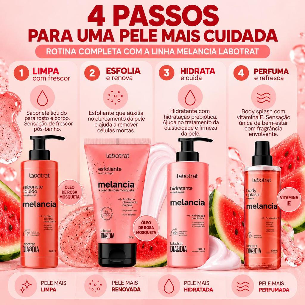 Kit 4 Melancia Esfoliante Hidratante Sabonete Líquido Body Splash Labotrat — imagem 2 de 2