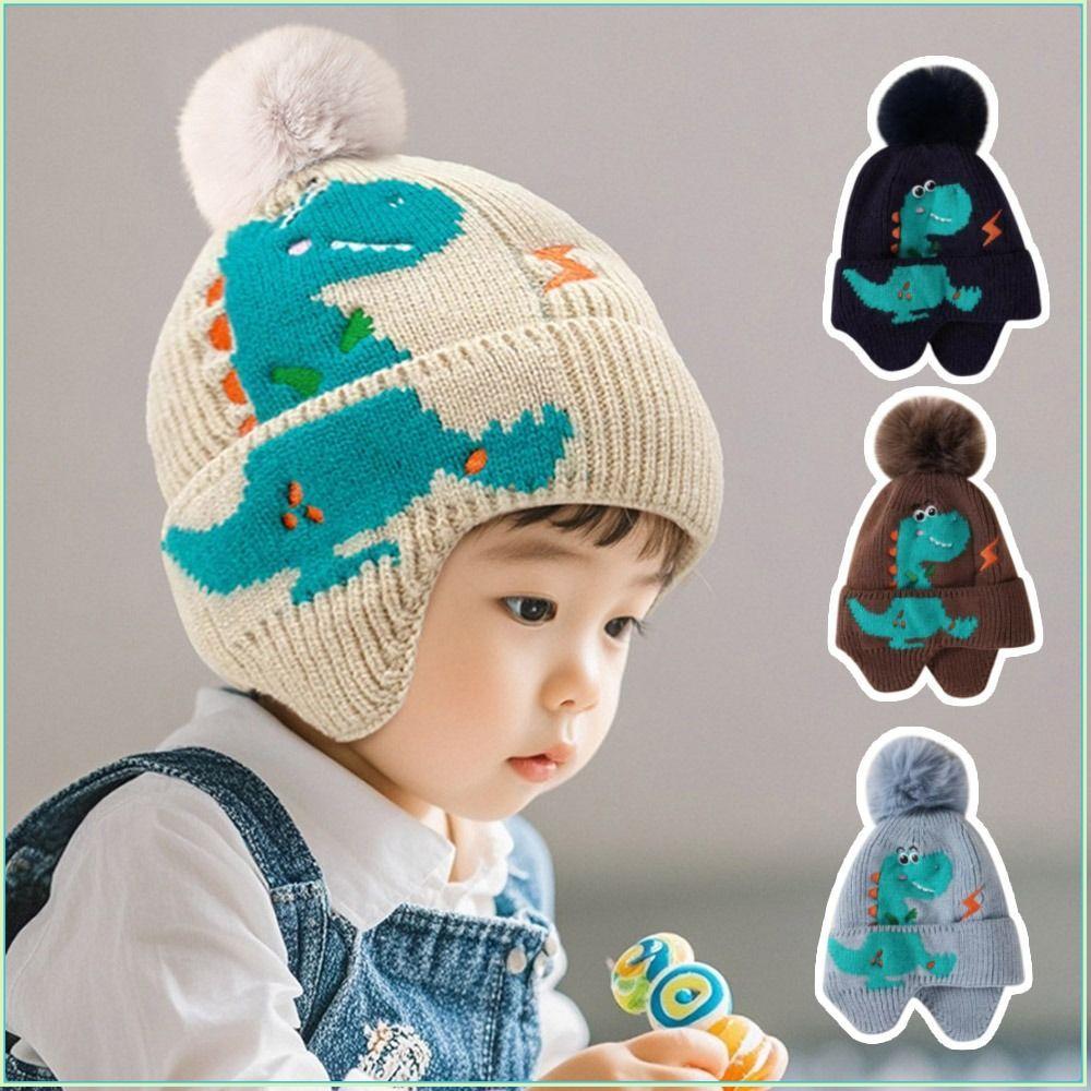 Chapéu De Malha Para Bebê , Boné Quente À Prova De Vento Crianças , Dinossauro De Desenho Animado 2-8 Anos , Proteção Or
