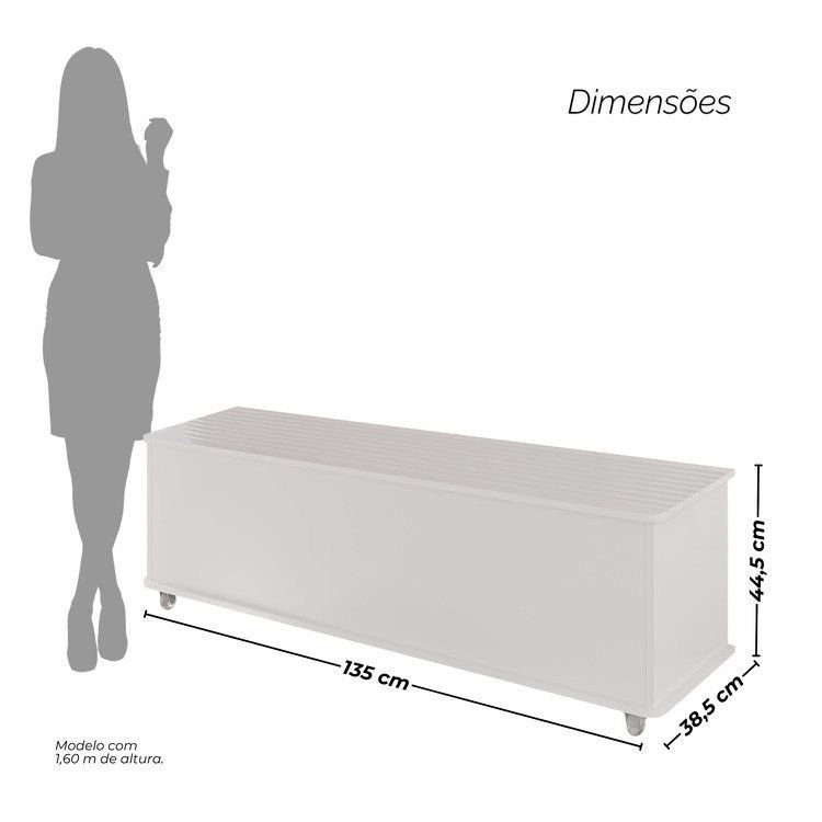 Baú Banco em MDF/MDP 135x44,5x38,5cm Luca Branco Branco · foto 2