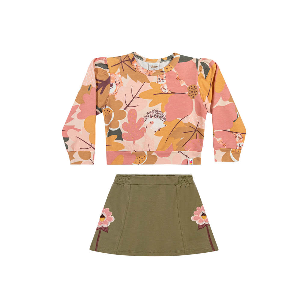 Conjunto Manga Longa Infantil Menina Floral Elian Rosa · foto 2