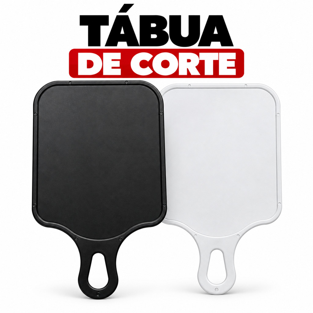 Tábua de Corte Plástica com Cabo Preta ou Branca para Carne Legumes Frutas Cozinha Churrasco