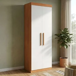 Guarda Roupa Modular 2 Portas 2 Gavetas Gênova Plus Branco/Freijó Wood/Off-White Freijó/Off White