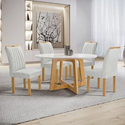 Conjunto Mesa Arizona 120cm com 4 Cadeiras Arizona Tampo Redondo Plus com Vidro