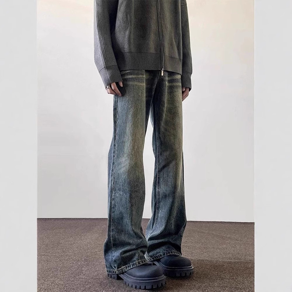 High street lavado angustiado cleanfit Jeans masculino Micro-Flap calças americano Retro street Wear calças de perna ret