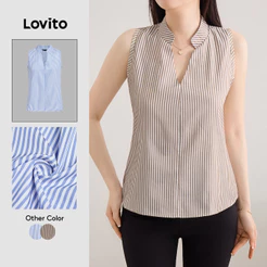 Lovito Elegante Blusa Marrom Feminina para Primavera/Verão L243AD668
