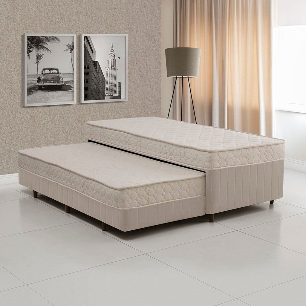 Cama Box Conjugada Solteiro com Auxiliar 88CMX58CMX188CM Espuma D28 Sensor Yescasa Bege Bege