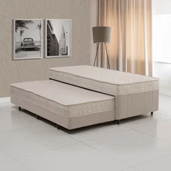 Cama Box Conjugada Solteiro com Auxiliar 88CMX58CMX188CM Espuma D28 Sensor Yescasa Bege Bege
