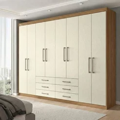 Guarda Roupa Casal 8 Portas e 6 Gavetas Master Bege/Jatobá/Areia Jatoba/Areia