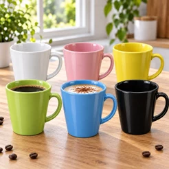 Jogo com 6 Canecas Tulipa 220ml Porcelana Colorida para Mesa e Cozinha