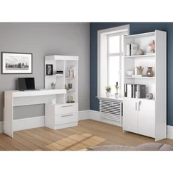 Conjunto 2 Peças 1 Escrivaninha com Estante 1 Armário 2 Portas Espresso Móveis Branco Branco