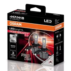 Par Lâmpada Osram LEDriving® HL Night Breaker 3.0 H7 / H18 6000K 40W Super Branca 3 Anos de Garantia