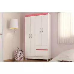 Guarda Roupa Solteiro 4 Portas e 2 Gavetas Lotus Branco/Rosa - Demóbile