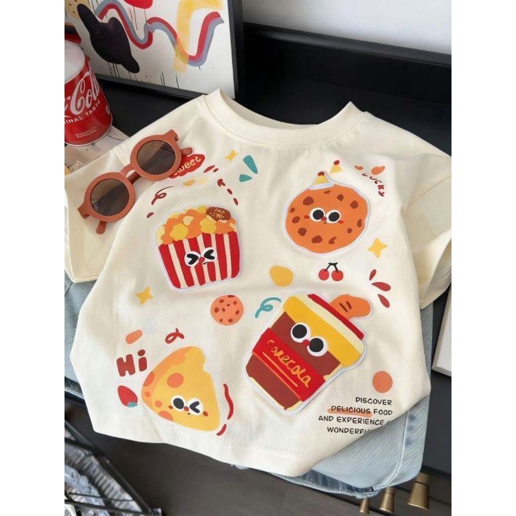 Meninos verão camiseta de manga curta 2026 novo estilo médio grande crianças versão coreana solta crianças dos desenhos 
