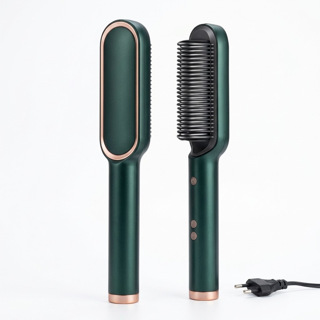 Escova Alisadora Elétrica Verde Bivolt com 5 Níveis de Temperatura e Proteção Anti-Queimadura