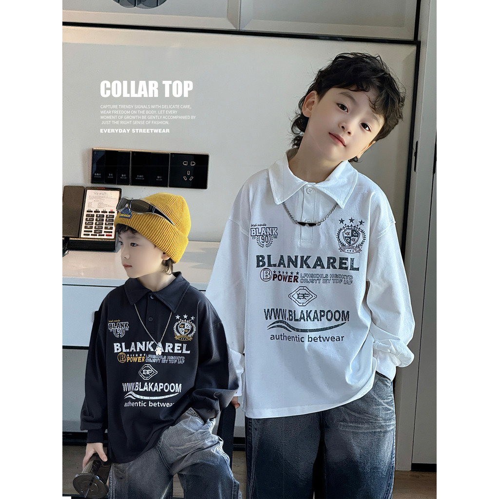 Meninos camisa polo 2026 novo estilo primavera outono estilo crianças de manga comprida camiseta médio grande meninos ou