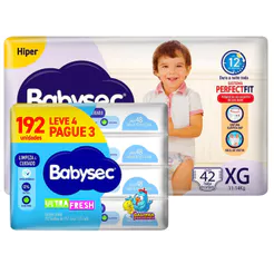 Kit Fralda Descartável Babysec Galinha Pintadinha Shortinho XG + Toalha Umedecida 192 Unidades