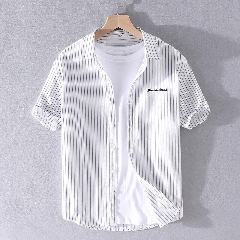 Listras verticais fina camisa de meia manga masculina 2026 verão novo estilo Casual camisa branca All-Match camisa de ma