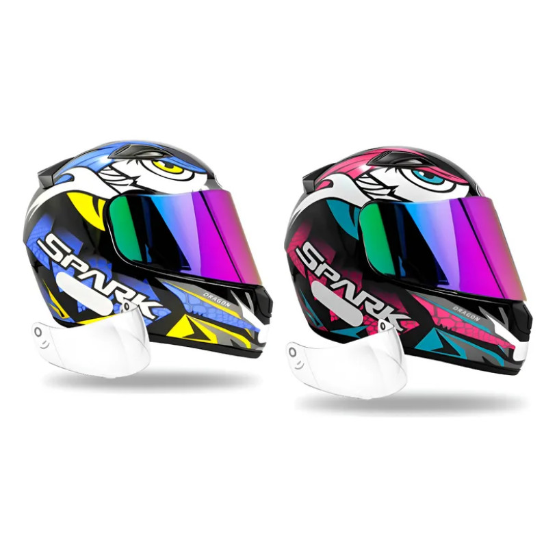 Kit 2 Capacete Ebf Dragon Azul E Dragon Rosa + Viseira Camaleão