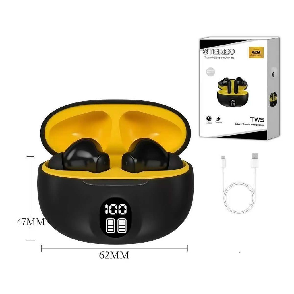 Fones de ouvido Bluetooth sem fio TWS 9D com tela sensível ao toque digital e fones de ouvido esportivos yihan em Oferta na Shopee