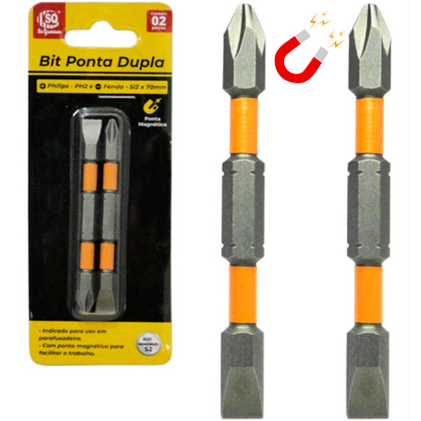 Bits Pontas Duplas Magnéticas 70 mm. 2 peças Philips e Fenda SQ-4314