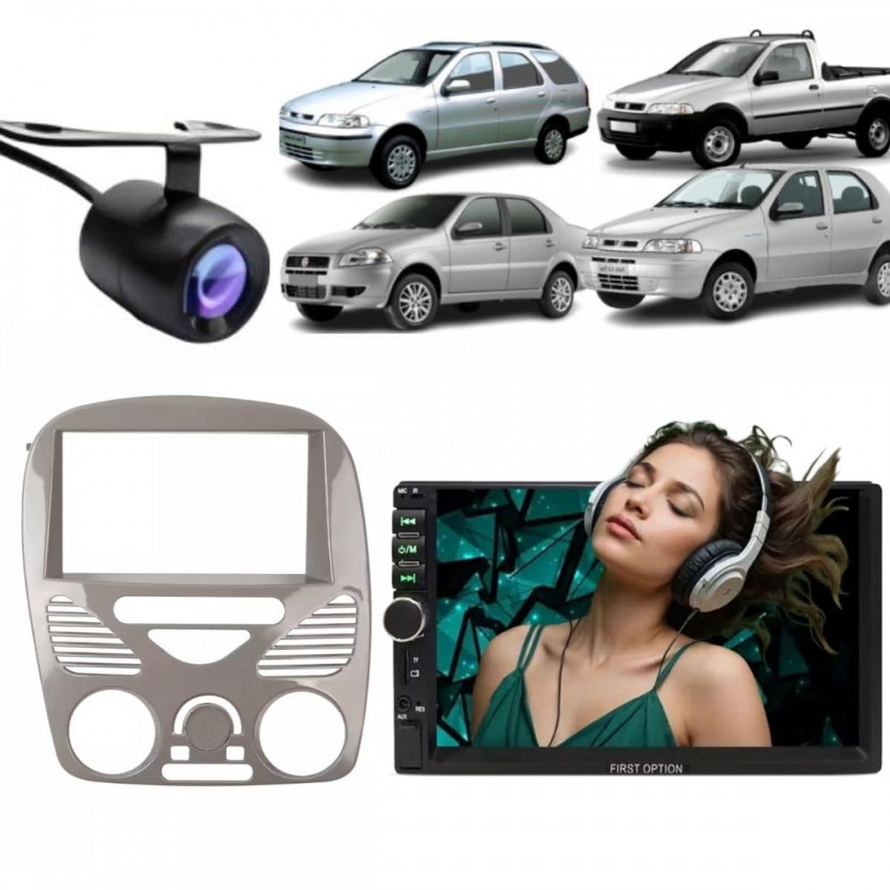 Central Multimídia 2 Din Mp5 Palio G2 Câmera Moldura CinzaB