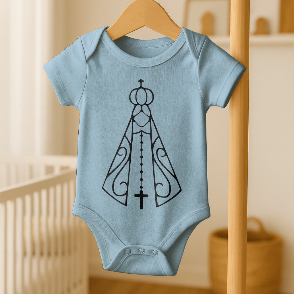 Body Infantil Religioso | Estampa Nossa Senhora com Terço | Fé e Proteção
