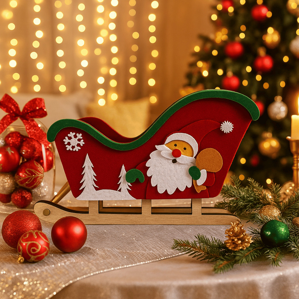 Trenó de Natal 23cm Enfeite EVA e Fibra - Wincy / Papai Noel / Decoração Natalina Sala Mesa