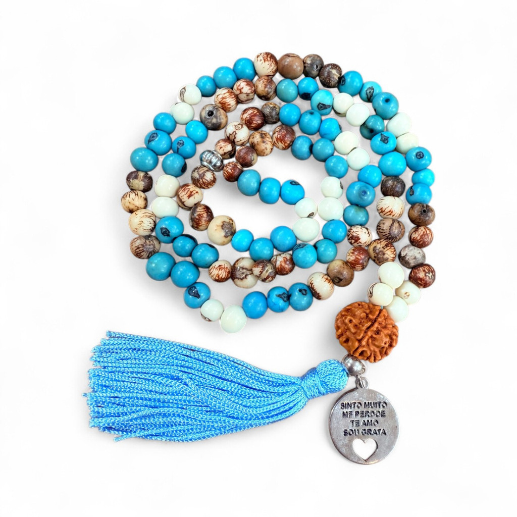 Imagem Japamala 108 Contas Sementes Budista Tassel Azul Hooponopono
