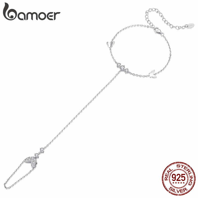 Bamoer Original 925 Prata Esterlina Pulseira Borboleta Borla Anel Design Jóias Presente Feminino