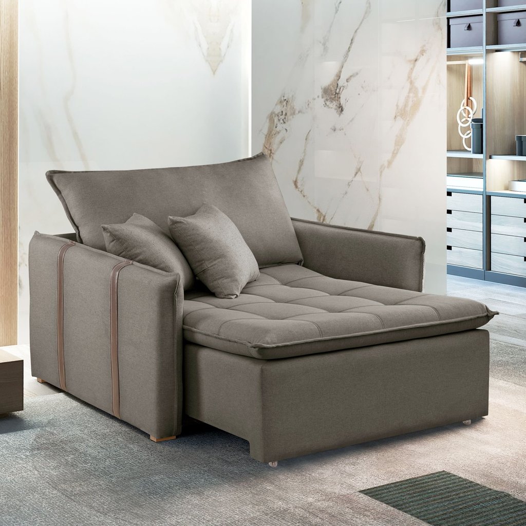 Poltrona Cama em Madeira Eucalipto 110 cm Detroid Yescasa Veludo   Bege/Escuro em Oferta na Shopee