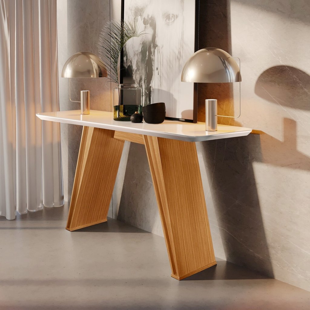 Aparador Atena Base Flex Laca e Vidro 135x35cm Castanho Cinamomo e Off White Castanho Cinamomo/Off White em Oferta na Shopee